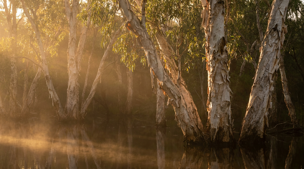 Paperbark Melaleuca trees in an Australian coastal swamp, the wetland habitat of the tree behind Nerolina oil