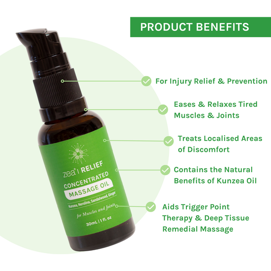 Kunzea Concentrated Massage Oil, product benefits chart